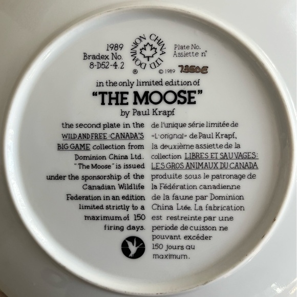 Canadiana Moose Home Decor Wall Plate. World wildlife fund. WWF. Canada - Picture 3 of 4